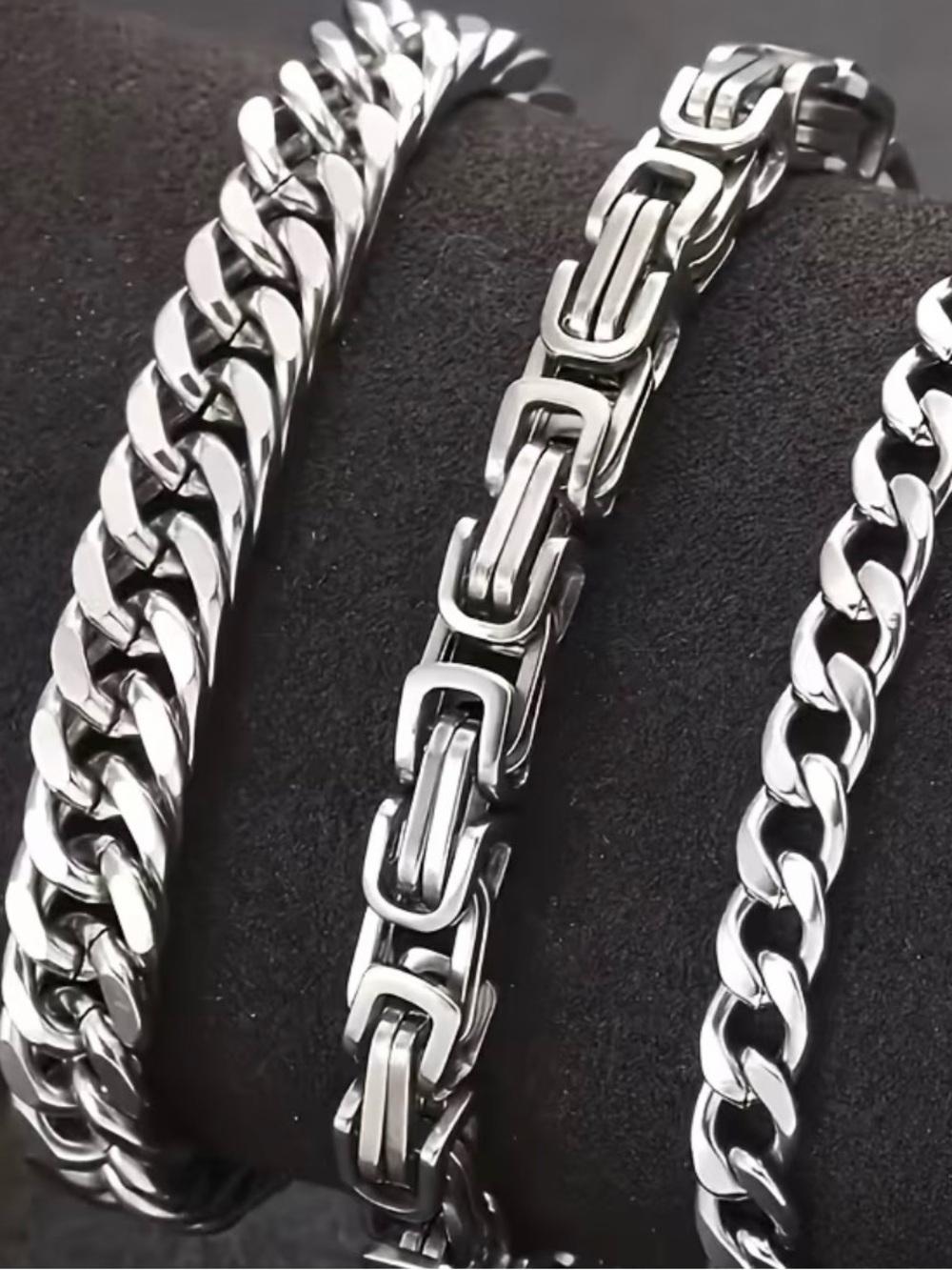 3 Men's Silver Stainless Steel Link Bracelet - Polished Silver Tone